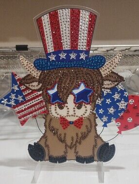 Patriotic Highland Cow Rhinestone Art Decor